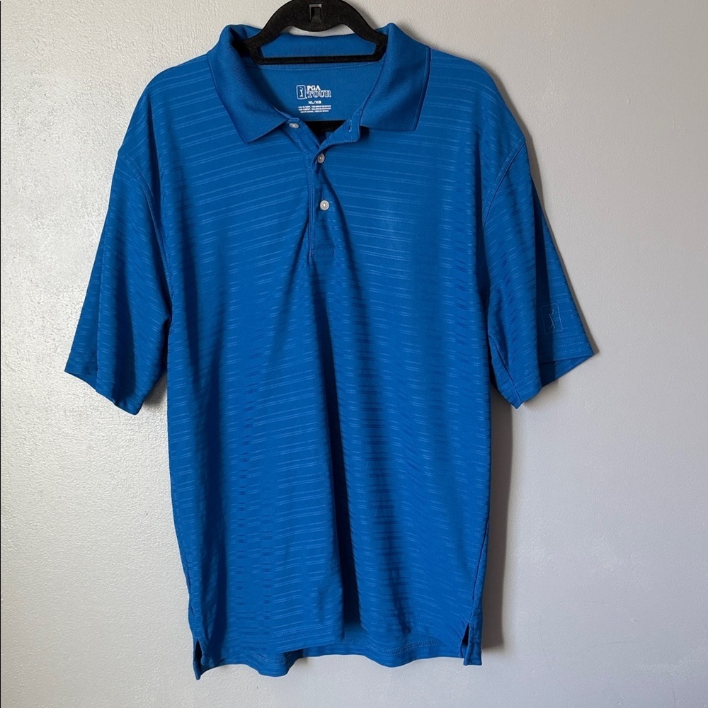 PGA Tour Men’s‎ Blue Striped Golf Polo Short Sleeve Shirt Size XL